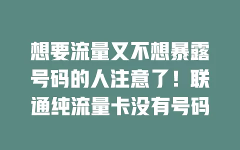 想要流量又不想暴露号码的人注意了！联通纯流量卡没有号码