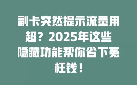副卡突然提示流量用超？2025年这些隐藏功能帮你省下冤枉钱！
