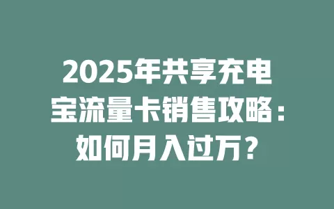 2025年共享充电宝流量卡销售攻略：如何月入过万？