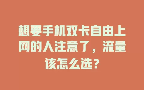 想要手机双卡自由上网的人注意了，流量该怎么选？