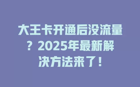 大王卡开通后没流量？2025年最新解决方法来了！