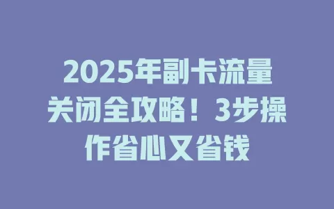 2025年副卡流量关闭全攻略！3步操作省心又省钱