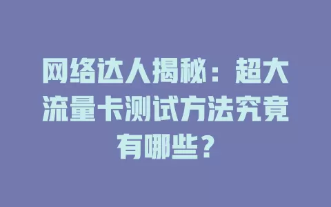 网络达人揭秘：超大流量卡测试方法究竟有哪些？