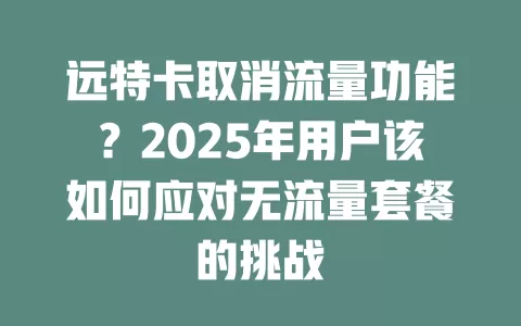 远特卡取消流量功能？2025年用户该如何应对无流量套餐的挑战