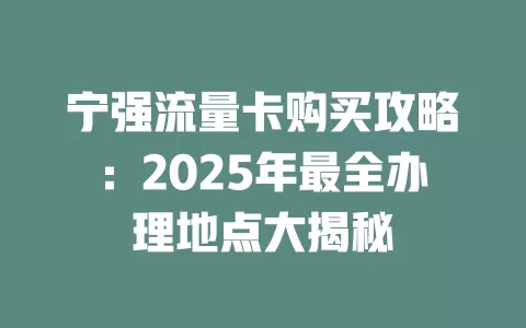 宁强流量卡购买攻略：2025年最全办理地点大揭秘