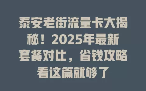 泰安老街流量卡大揭秘！2025年最新套餐对比，省钱攻略看这篇就够了