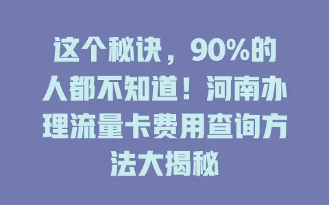 这个秘诀，90%的人都不知道！河南办理流量卡费用查询方法大揭秘