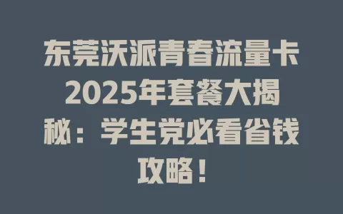 东莞沃派青春流量卡2025年套餐大揭秘：学生党必看省钱攻略！