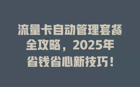 流量卡自动管理套餐全攻略，2025年省钱省心新技巧！