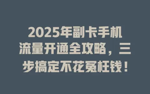 2025年副卡手机流量开通全攻略，三步搞定不花冤枉钱！