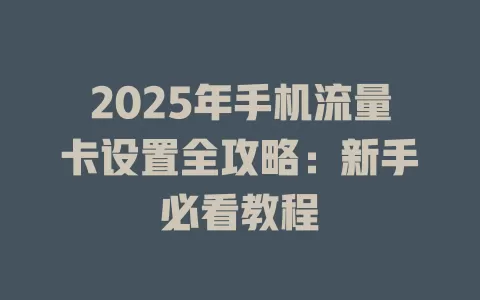 2025年手机流量卡设置全攻略：新手必看教程