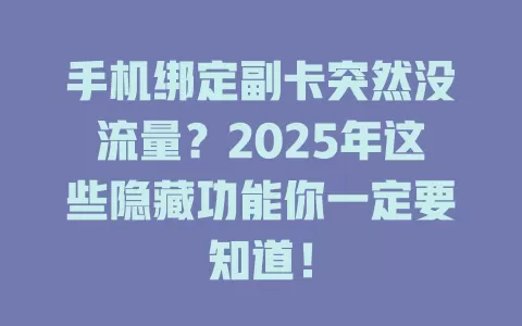 手机绑定副卡突然没流量？2025年这些隐藏功能你一定要知道！