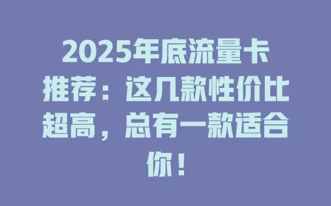 2025年底流量卡推荐：这几款性价比超高，总有一款适合你！