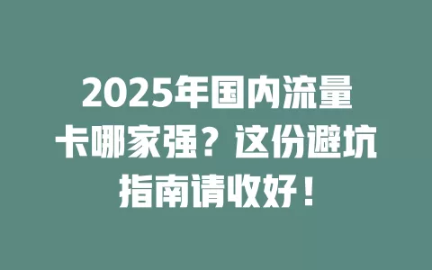 2025年国内流量卡哪家强？这份避坑指南请收好！