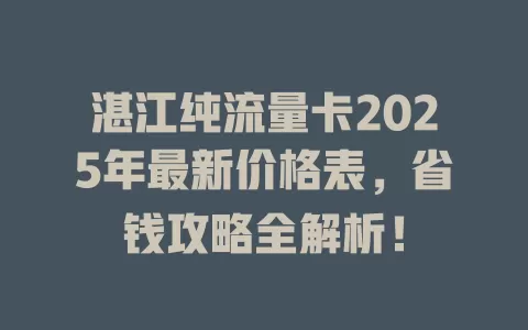 湛江纯流量卡2025年最新价格表，省钱攻略全解析！