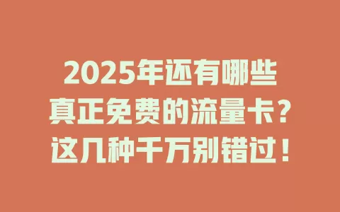 2025年还有哪些真正免费的流量卡？这几种千万别错过！