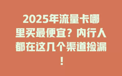 2025年流量卡哪里买最便宜？内行人都在这几个渠道捡漏！