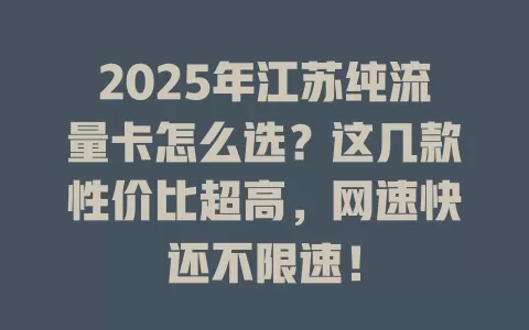 2025年江苏纯流量卡怎么选？这几款性价比超高，网速快还不限速！