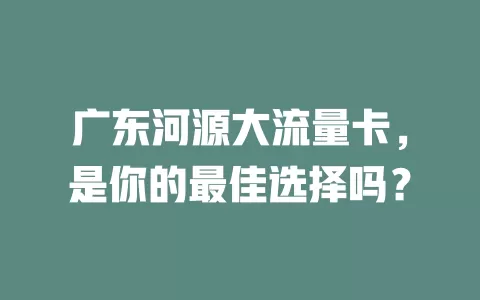 广东河源大流量卡，是你的最佳选择吗？
