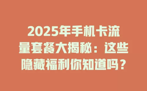 2025年手机卡流量套餐大揭秘：这些隐藏福利你知道吗？