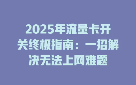 2025年流量卡开关终极指南：一招解决无法上网难题