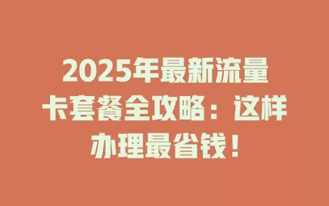 2025年最新流量卡套餐全攻略：这样办理最省钱！