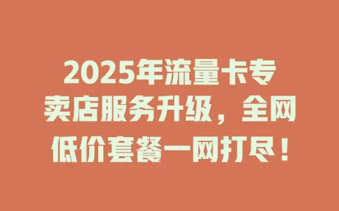 2025年流量卡专卖店服务升级，全网低价套餐一网打尽！