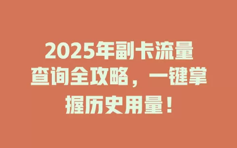 2025年副卡流量查询全攻略，一键掌握历史用量！