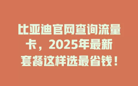 比亚迪官网查询流量卡，2025年最新套餐这样选最省钱！