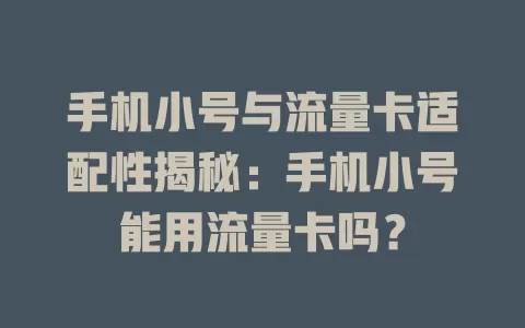 手机小号与流量卡适配性揭秘：手机小号能用流量卡吗？