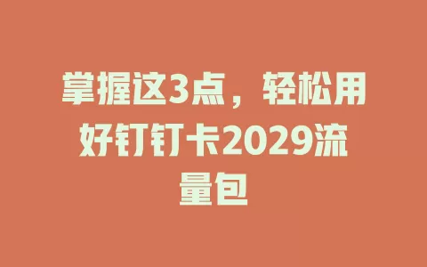 掌握这3点，轻松用好钉钉卡2029流量包
