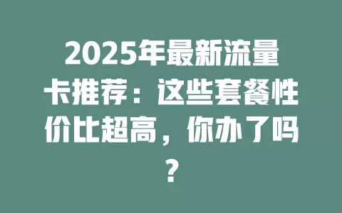 2025年最新流量卡推荐：这些套餐性价比超高，你办了吗？