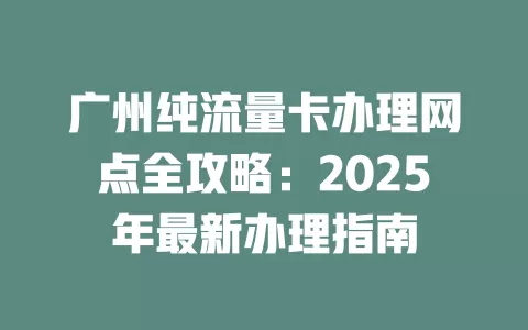 广州纯流量卡办理网点全攻略：2025年最新办理指南