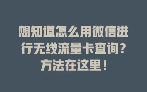 想知道怎么用微信进行无线流量卡查询？方法在这里！
