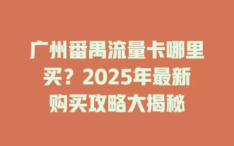 广州番禺流量卡哪里买？2025年最新购买攻略大揭秘