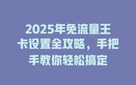 2025年免流量王卡设置全攻略，手把手教你轻松搞定