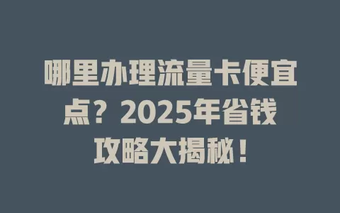 哪里办理流量卡便宜点？2025年省钱攻略大揭秘！