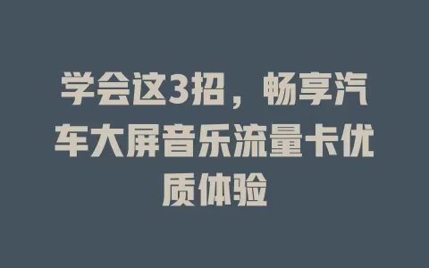 学会这3招，畅享汽车大屏音乐流量卡优质体验
