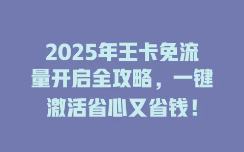 2025年王卡免流量开启全攻略，一键激活省心又省钱！