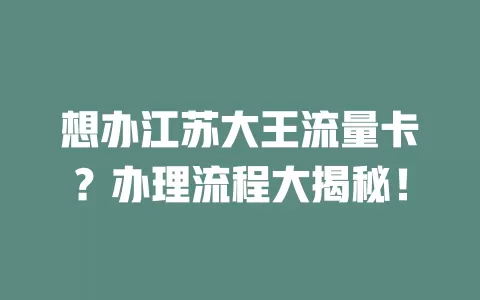 想办江苏大王流量卡？办理流程大揭秘！