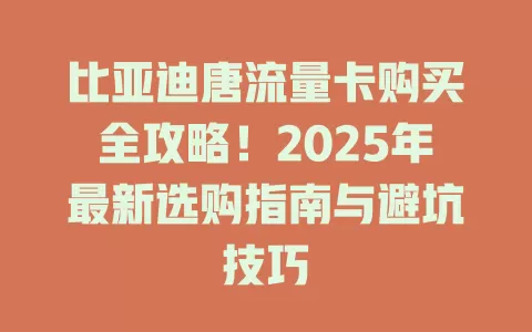 比亚迪唐流量卡购买全攻略！2025年最新选购指南与避坑技巧