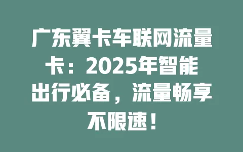 广东翼卡车联网流量卡：2025年智能出行必备，流量畅享不限速！