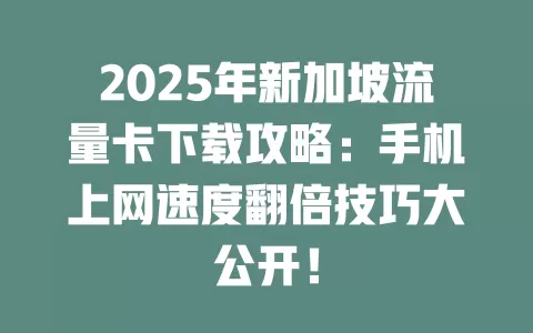 2025年新加坡流量卡下载攻略：手机上网速度翻倍技巧大公开！