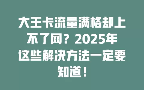 大王卡流量满格却上不了网？2025年这些解决方法一定要知道！