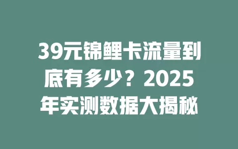 39元锦鲤卡流量到底有多少？2025年实测数据大揭秘