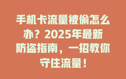 手机卡流量被偷怎么办？2025年最新防盗指南，一招教你守住流量！
