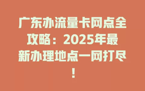广东办流量卡网点全攻略：2025年最新办理地点一网打尽！