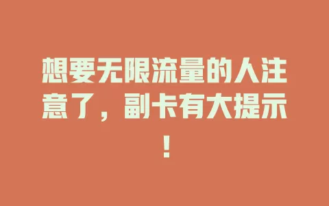 想要无限流量的人注意了，副卡有大提示！