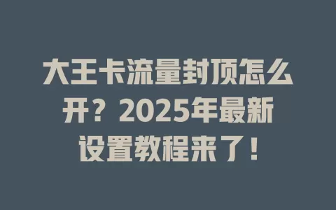 大王卡流量封顶怎么开？2025年最新设置教程来了！