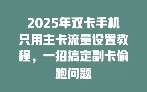 2025年双卡手机只用主卡流量设置教程，一招搞定副卡偷跑问题